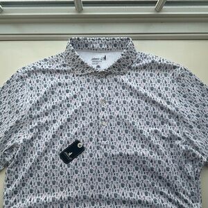 johnnie-O “Manhattan” White and Navy Patterned Polo